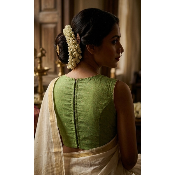 Sleeveless Green Zari Dot Blouse - image 2