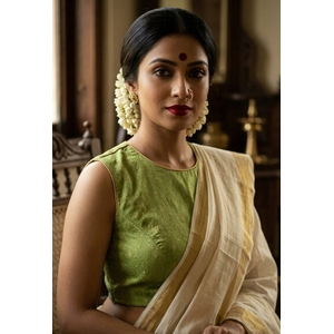 Sleeveless Green Zari Dot Blouse