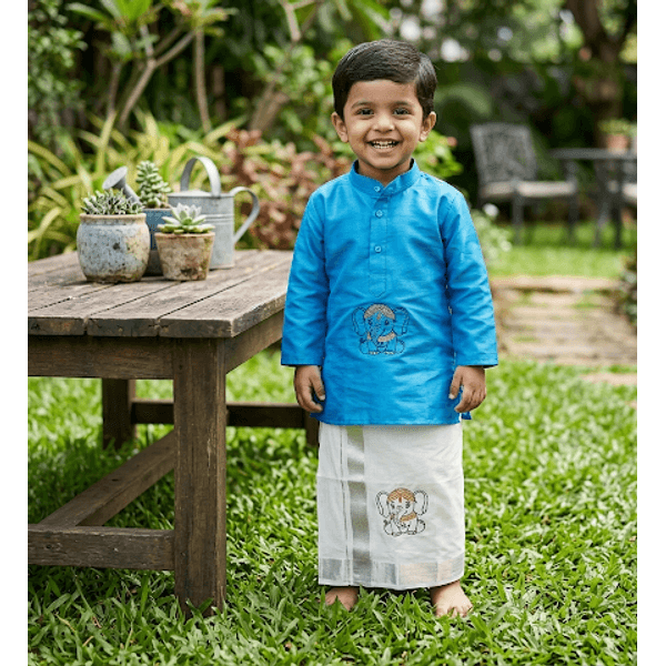 Boys Kurta Dothi Set With Embroidery thumbnail 1