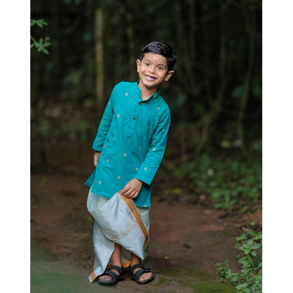 Turquoise Blue Kurta For Boys - image 3