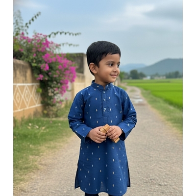 Navy Blue Festive Kurta For Boys