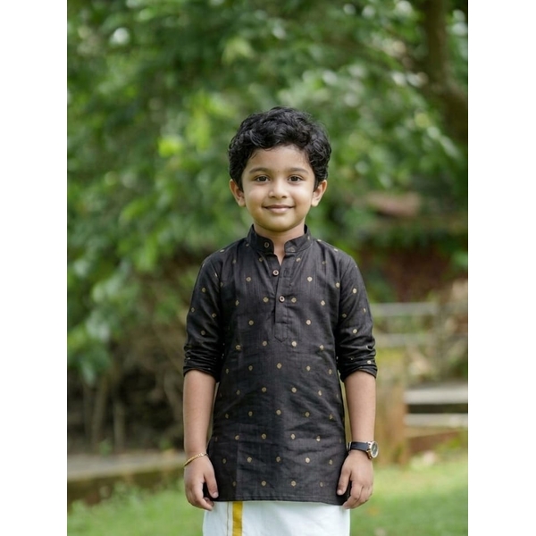 Black Zari Dot Kurta For Boys