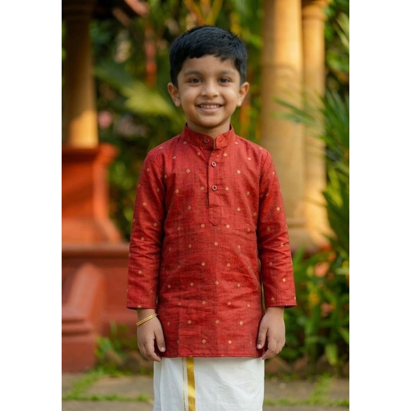 Red Zari Dot Kurta For Boy