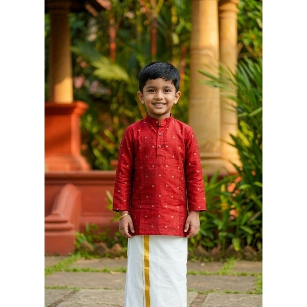 Red Zari Dot  Kurta For Boy thumbnail 3