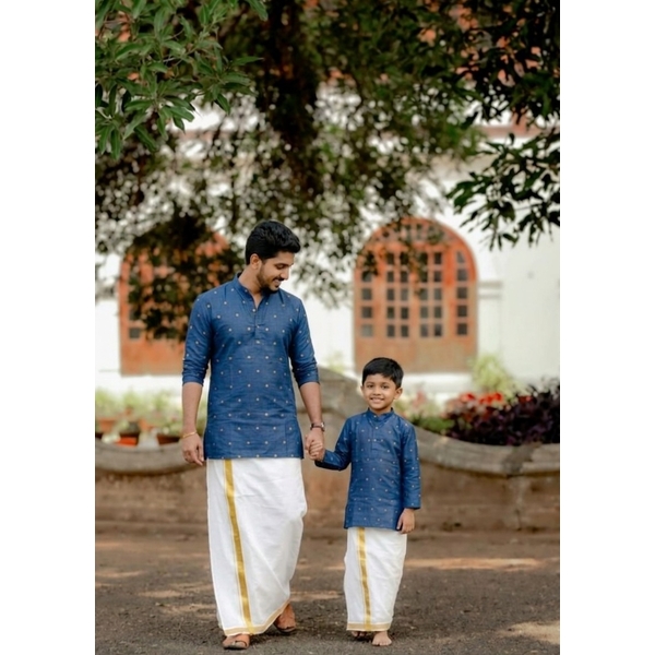 Blue  Zari Dot  Kurta For Boys - image 3