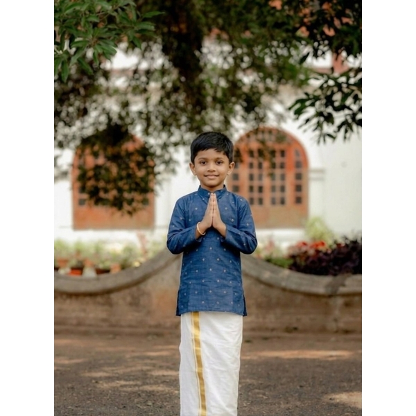 Blue  Zari Dot  Kurta For Boys - image 2