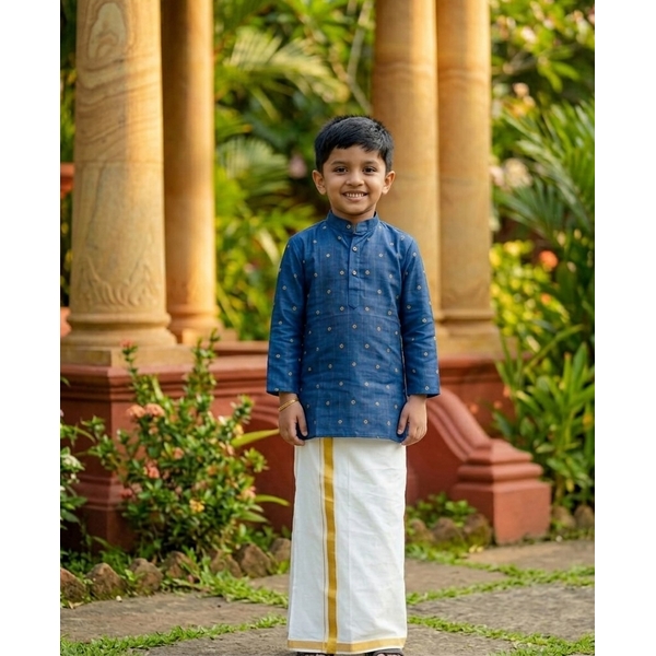 Blue  Zari Dot  Kurta For Boys thumbnail 1