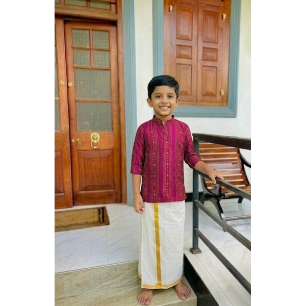 Ethnic Purple Woven Stripes Kurta For Boys