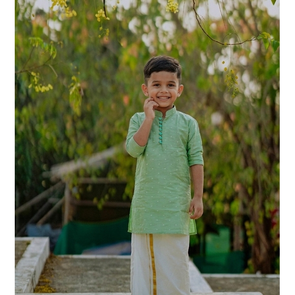 Light Green Textured Traditional Kurta for Boys - image 1