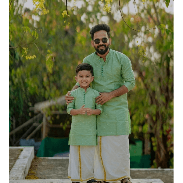 Light Green Textured Traditional Kurta for Boys thumbnail 2