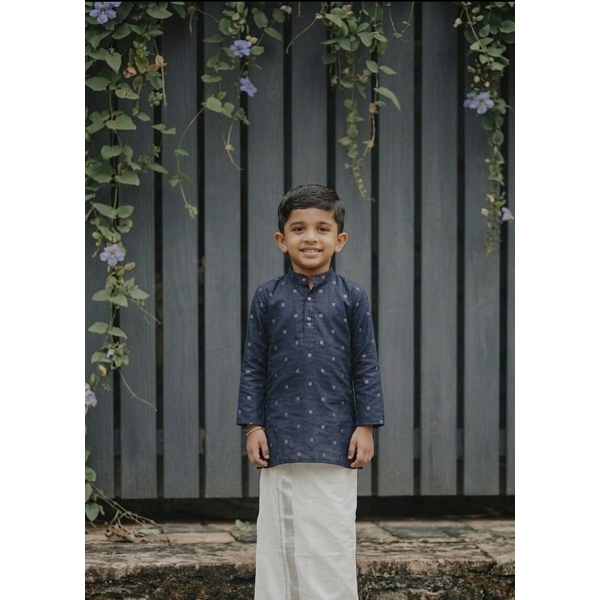 Blue Dobby Festive Kurta For Boy