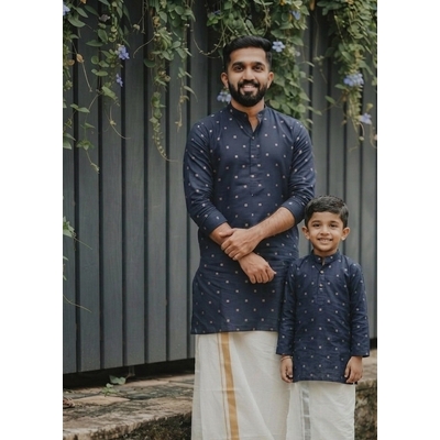Blue Dobby Festive Kurta For Men