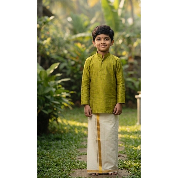 Festive Olive Green Kurta For Boys