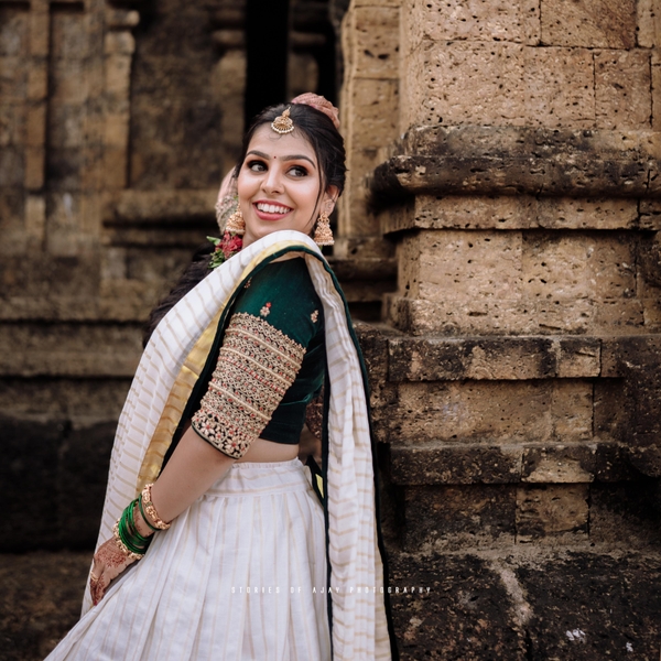 Kerala Kasavu Wedding Lehenga – Hand-Embroidered Blouse & Zari Skirt thumbnail 8