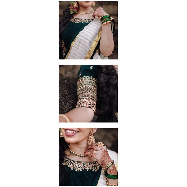 Kerala Kasavu Wedding Lehenga – Hand-Embroidered Blouse & Zari Skirt - image 9