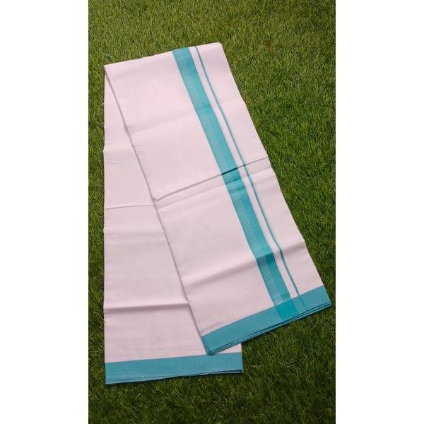 Pure white Teal Border Dhoti thumbnail 2