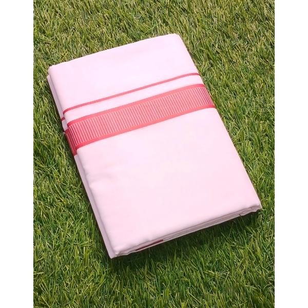 Pure white and coral Border Dhoti - image 1