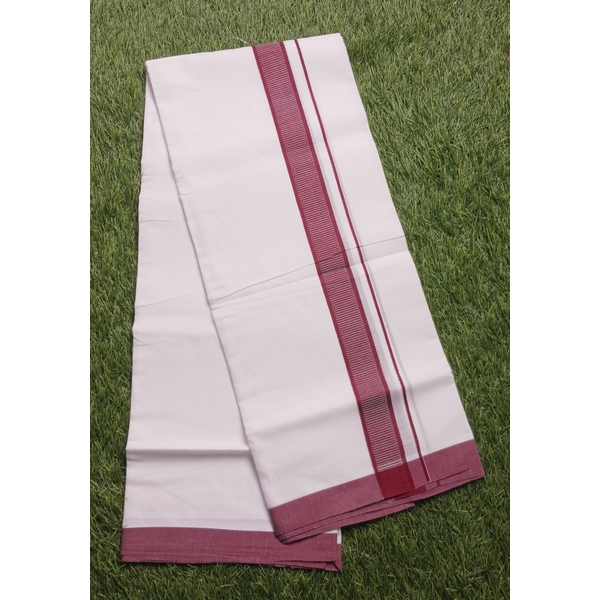 Pure white and dark red Border Dhoti - image 1