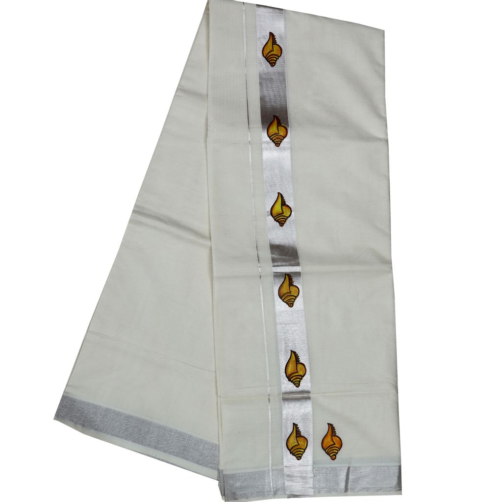 Men's Off White Silver Border Dhoti With Hand Painting