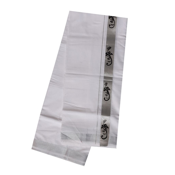 Silver Border Mundu With Ganesha Painting - image 2