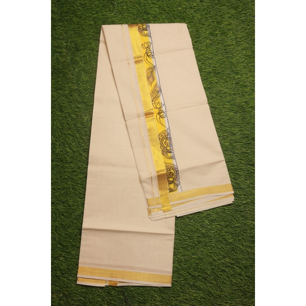 Onam Special Mural Printed Kasavu Double Dhoti For Men thumbnail 2