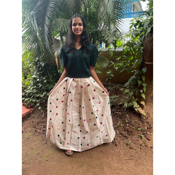 Kasavu Polka Pattu Pavada Set thumbnail 3