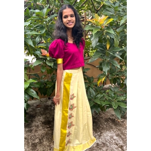 Kerala Kasavu Skirt Set  With traditional Embroidery