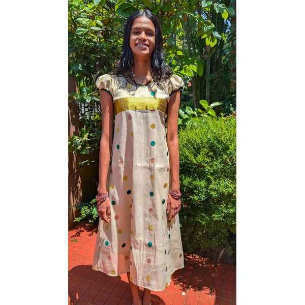 Ethnic Kasavu Dress In Polka Kasavu thumbnail 2