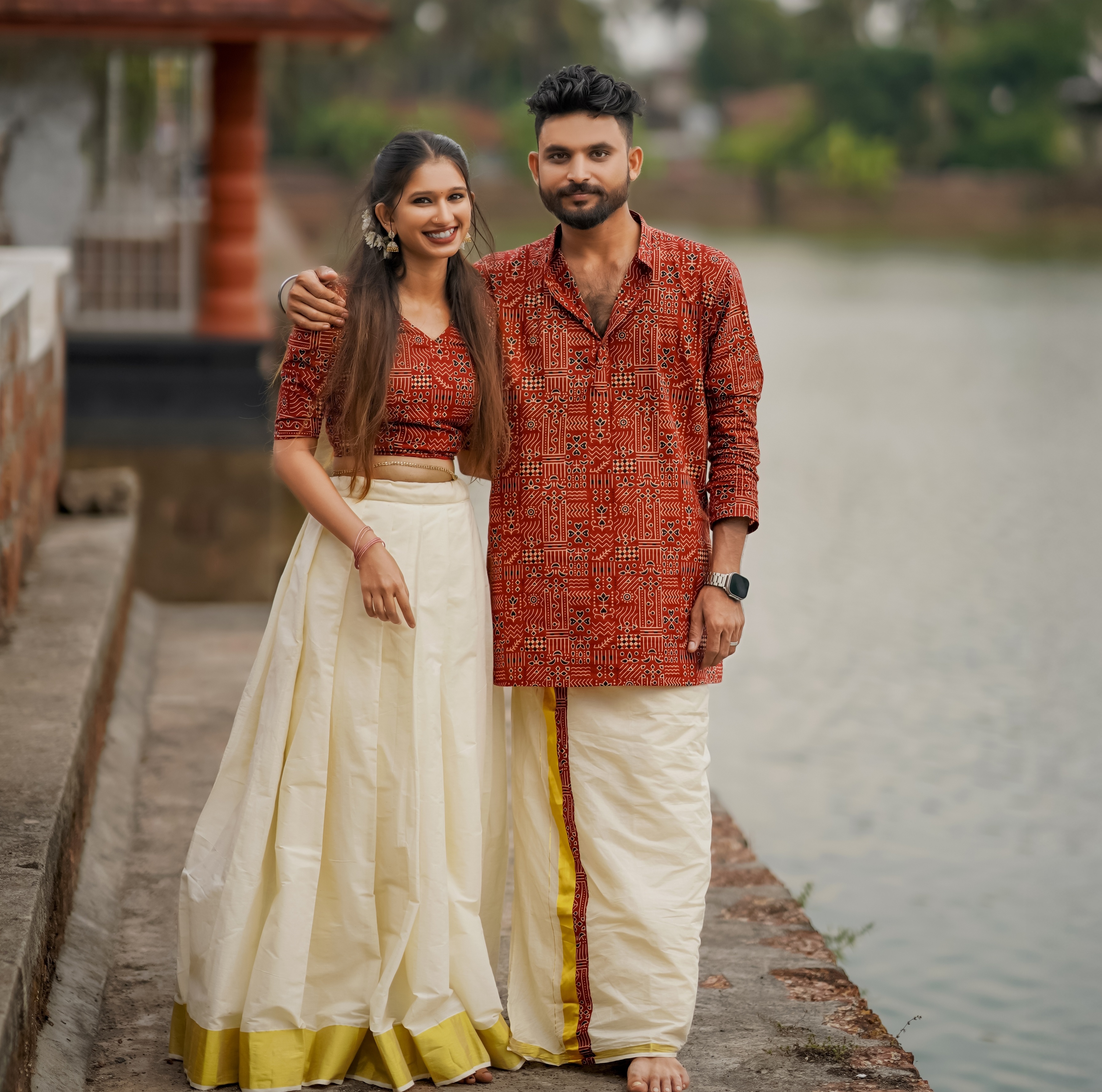 Kerala Kasavu Skirt Skirt Crop Set KASAV SKIRT AJRAKH TOP FABRIC