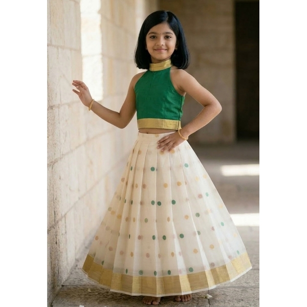 Halter Neck Kasavu Pattupavada thumbnail 3
