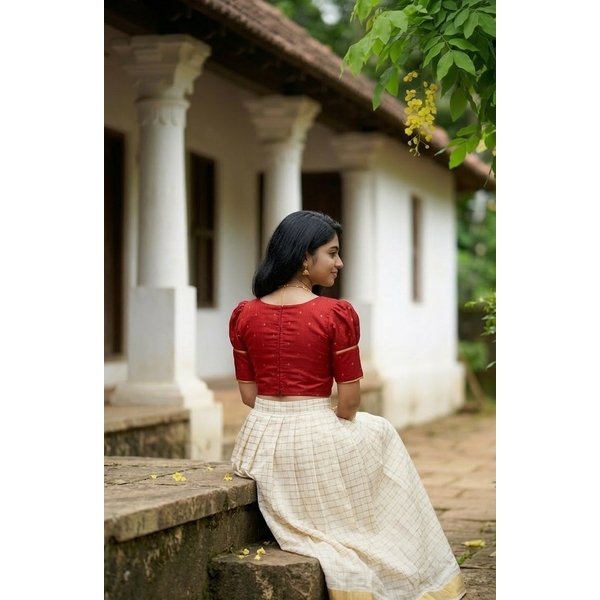 Classic Red Polka  Kasavu Skirt Set thumbnail 3