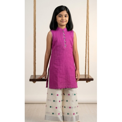 Kasavu Kurti Palazzo Set For Kids