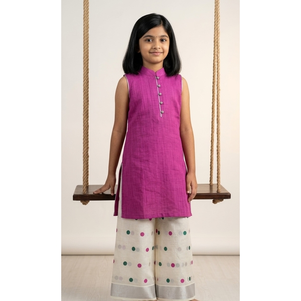 Kasavu Kurti Palazzo Set For Kids - image 1