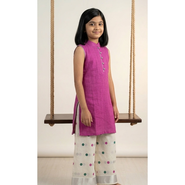 Kasavu Kurti Palazzo Set For Kids thumbnail 2
