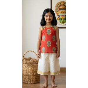 Kasavu Kurti Palazzo Set For Kids