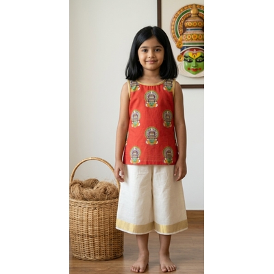 Kasavu Kurti Palazzo Set For Kids
