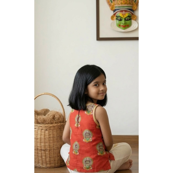 Kasavu Kurti Palazzo Set For Kids - image 3