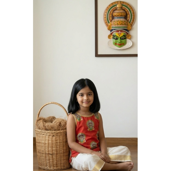Kasavu Kurti Palazzo Set For Kids thumbnail 2