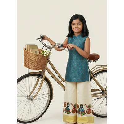 Kasavu Kurti Palazzo Set For Kids
