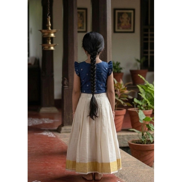 Blue Polka  Kasavu Skirt Set thumbnail 2