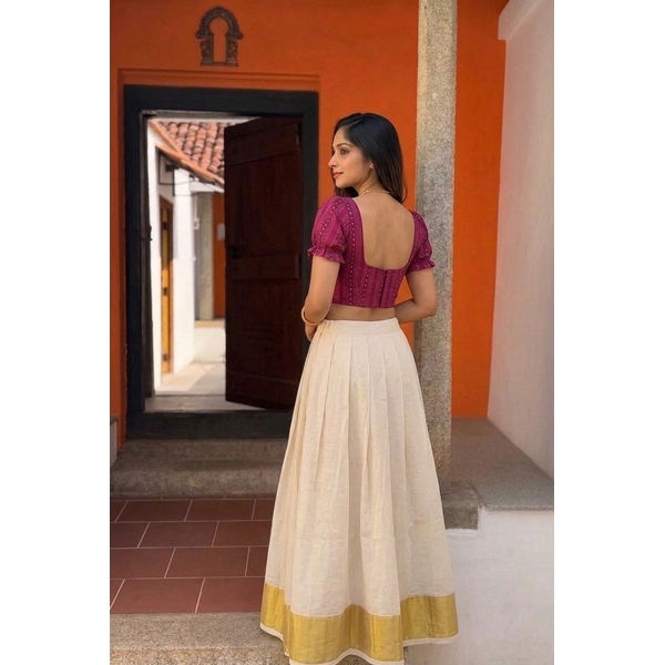 Elegant Kasavu Pattu Pavada With Corset Blouse thumbnail 3