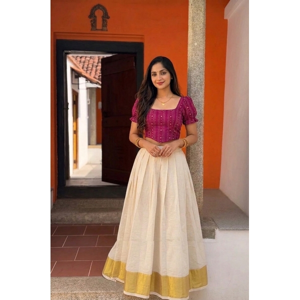 Elegant Kasavu Pattu Pavada With Corset Blouse