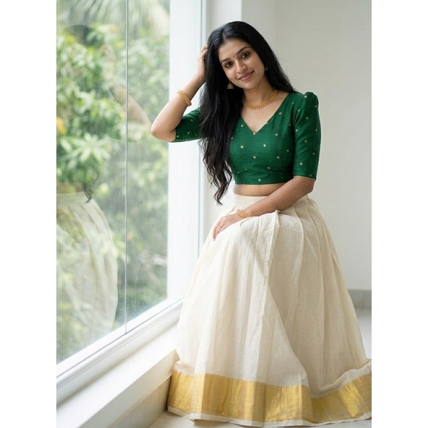 Classic Cotton Kasavu Pattu Pavada Set