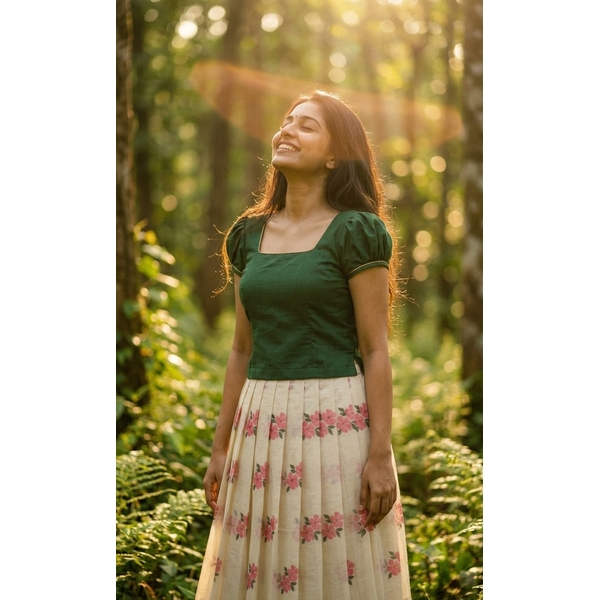 Emerald Bloom Kerala Kasavu Pattu Pavada Set