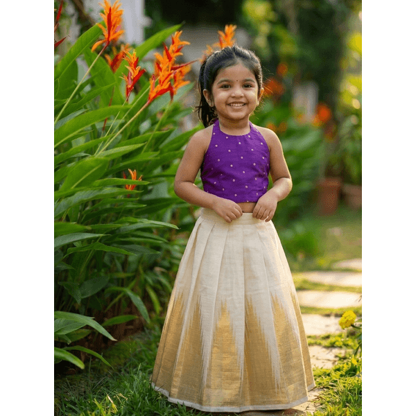 Classic Purple Kasavu Skirt Set