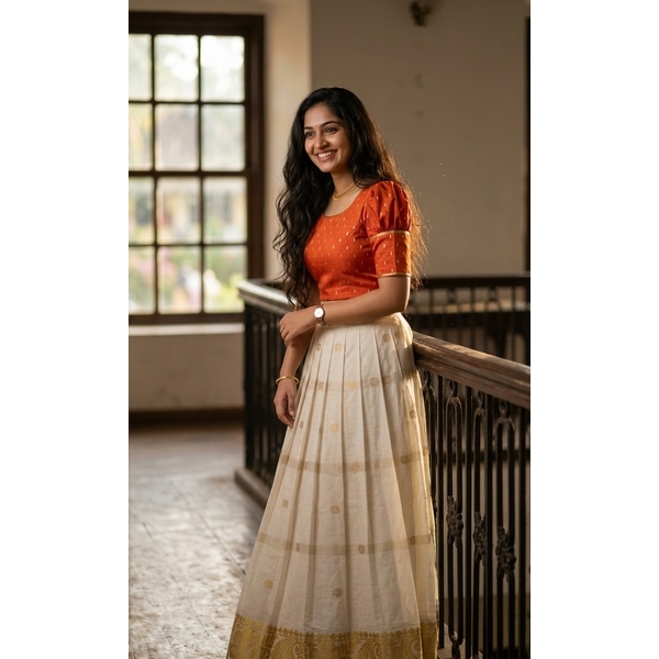 Kerala Kasavu Skirt Set