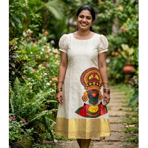 Kasavu  Dress with Bold Kathakali Design