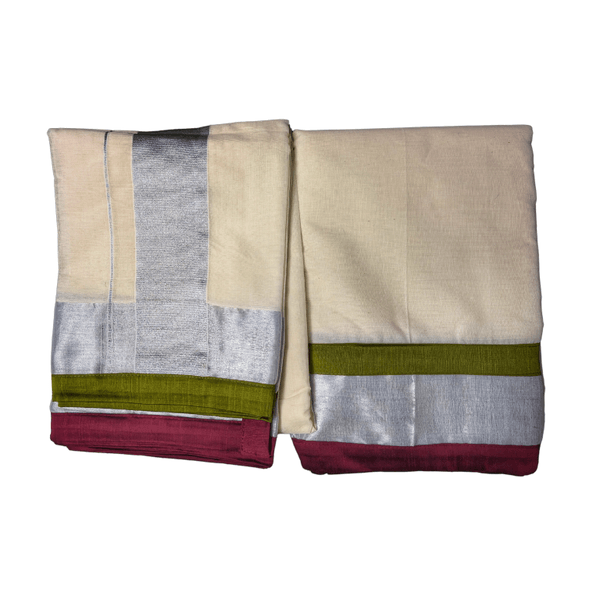 Cotton Kasavu Half Saree Material With Ikat Blouse - image 3