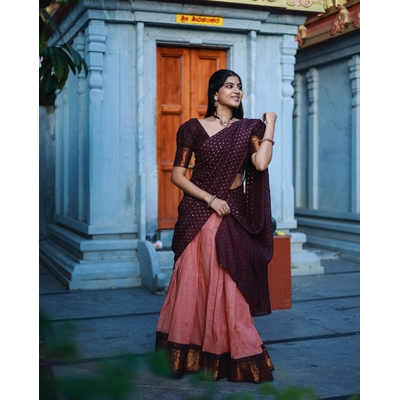 Madurai Cotton Zari Kattam Half Saree Material