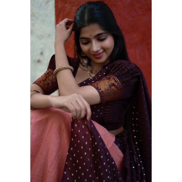 Madurai Cotton Zari Kattam Half Saree Material thumbnail 2
